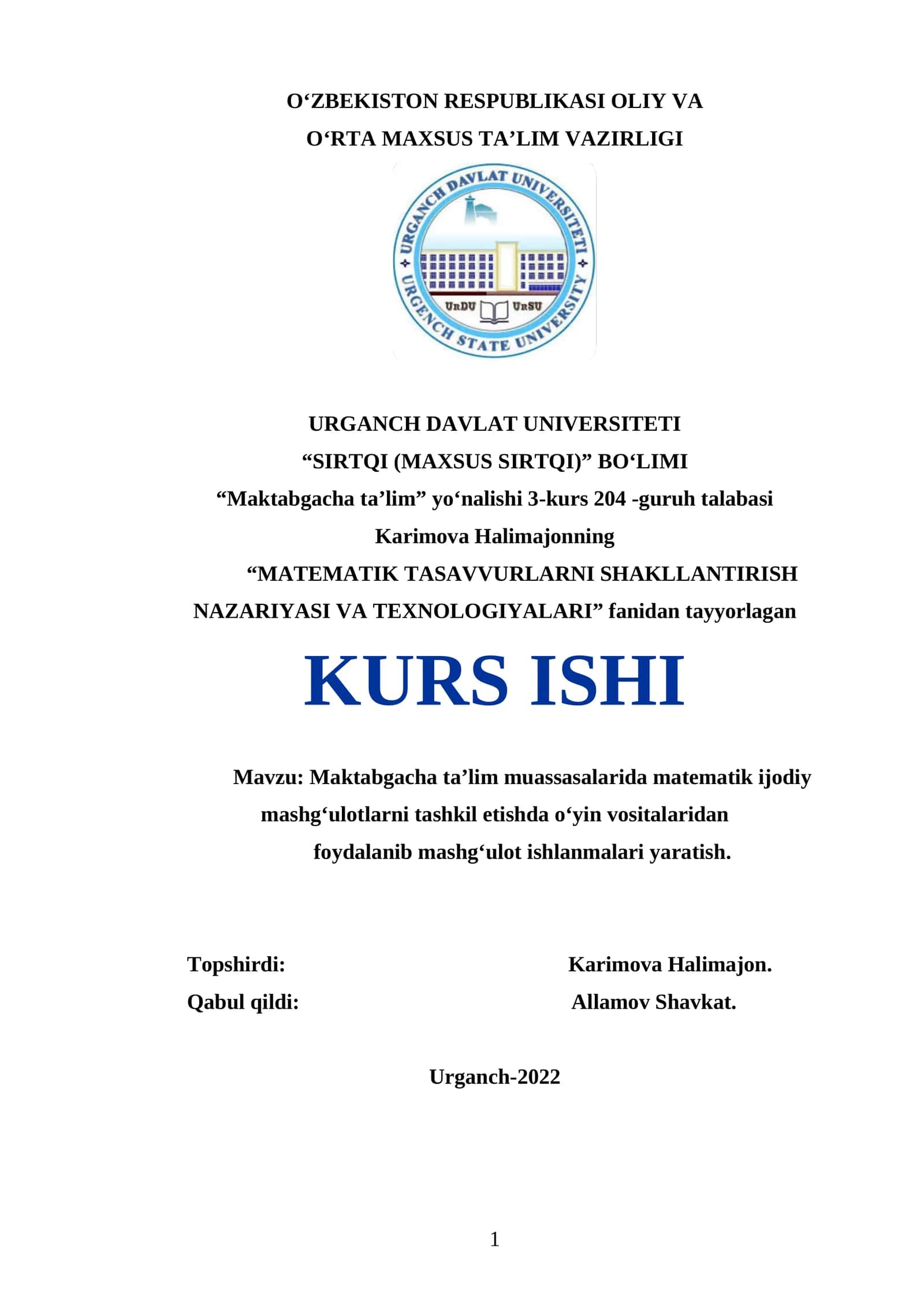 MATEMATIK TASAVVURLARNI SHAKLLANTIRISH NAZARIYASI VA TEXNOLOGIYALARI