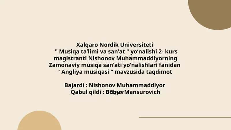 "Angliya musiqasi" mavzusida taqdimot