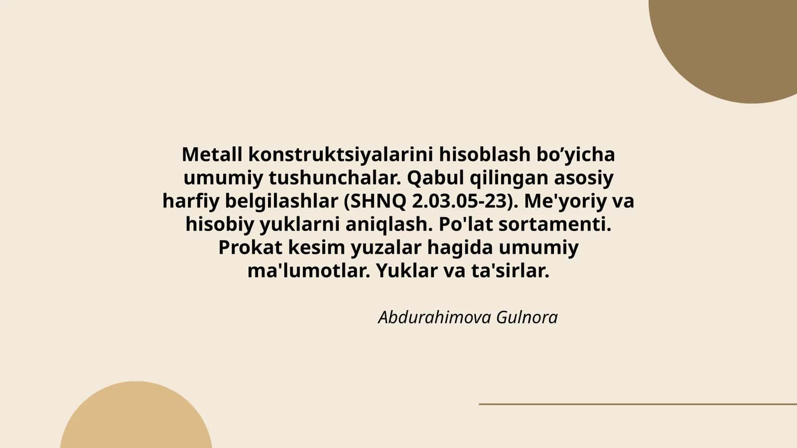 Metall konstruktsiyalarini hisoblash