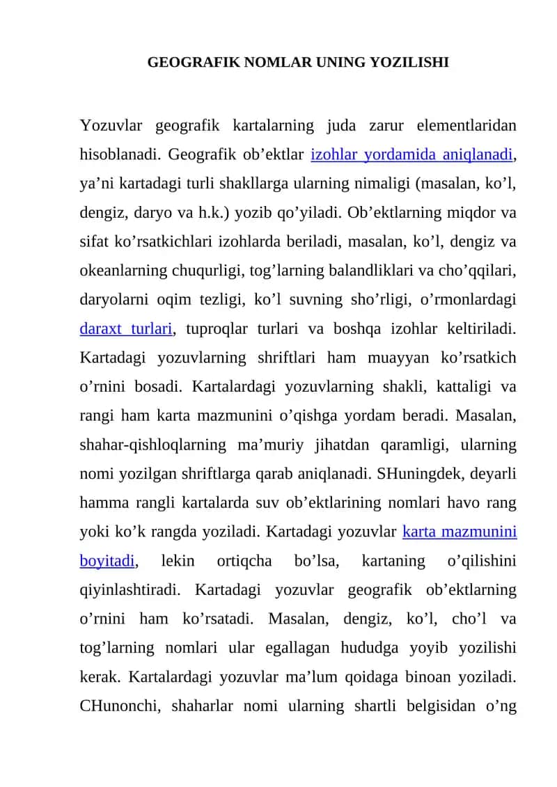 GEOGRAFIK NOMLAR UNING YOZILISHI