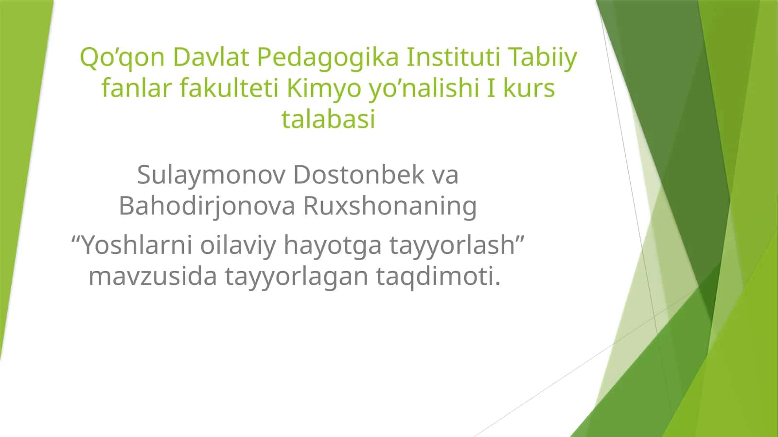 "Yoshlarni oilaviy hayotga tayyorlash"