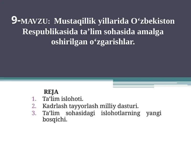 Ta'lim sohasidagi islohotlarning yangi bosqichi