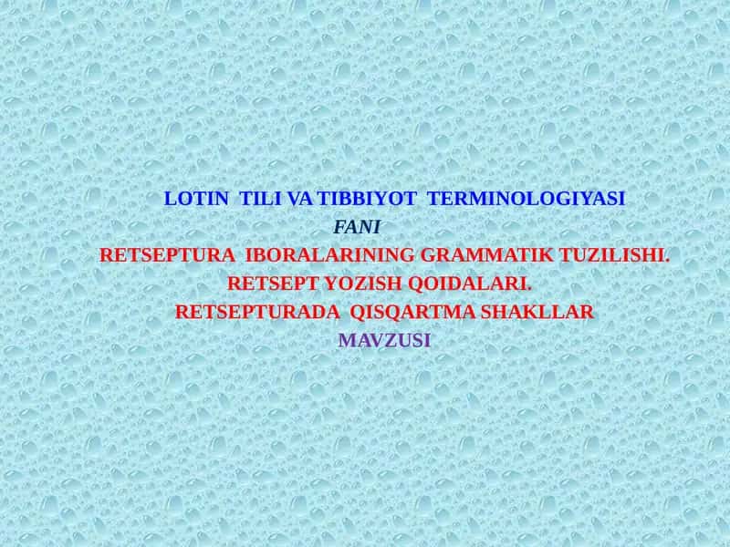Retseptura Iboralarining Grammatik Tuzilishi