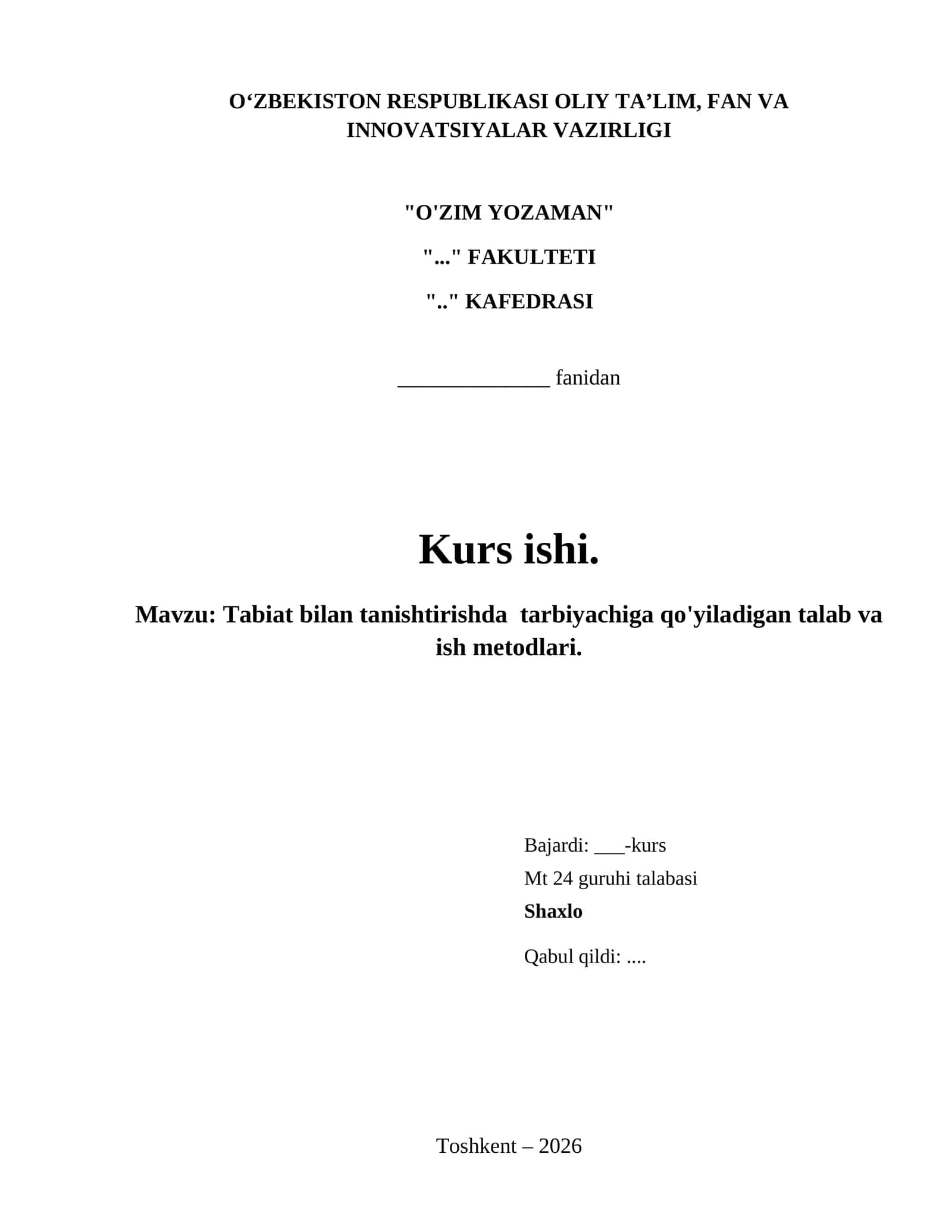 Tabiat bilan tanishtirishda tarbiyachiga qo'yiladigan talab va ish metodlari.