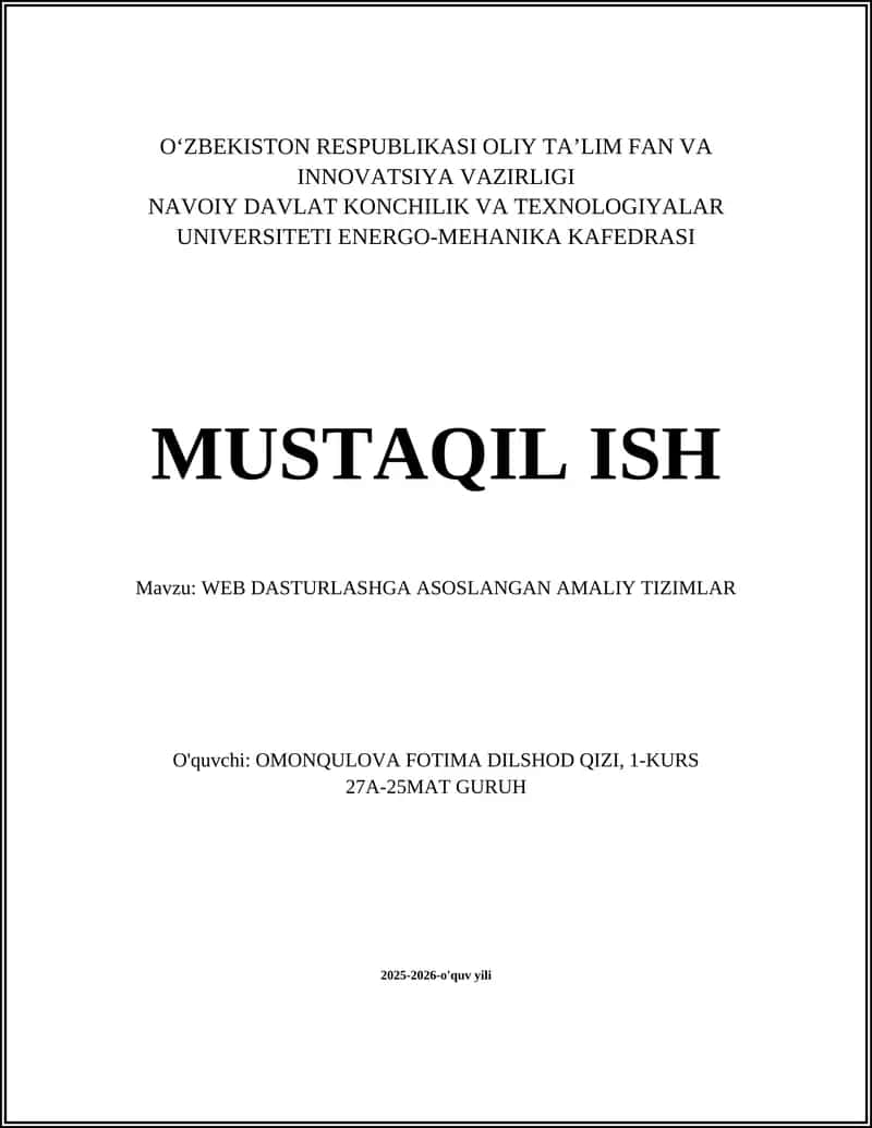 WEB DASTURLASHGA ASOSLANGAN AMALIY TIZIMLAR