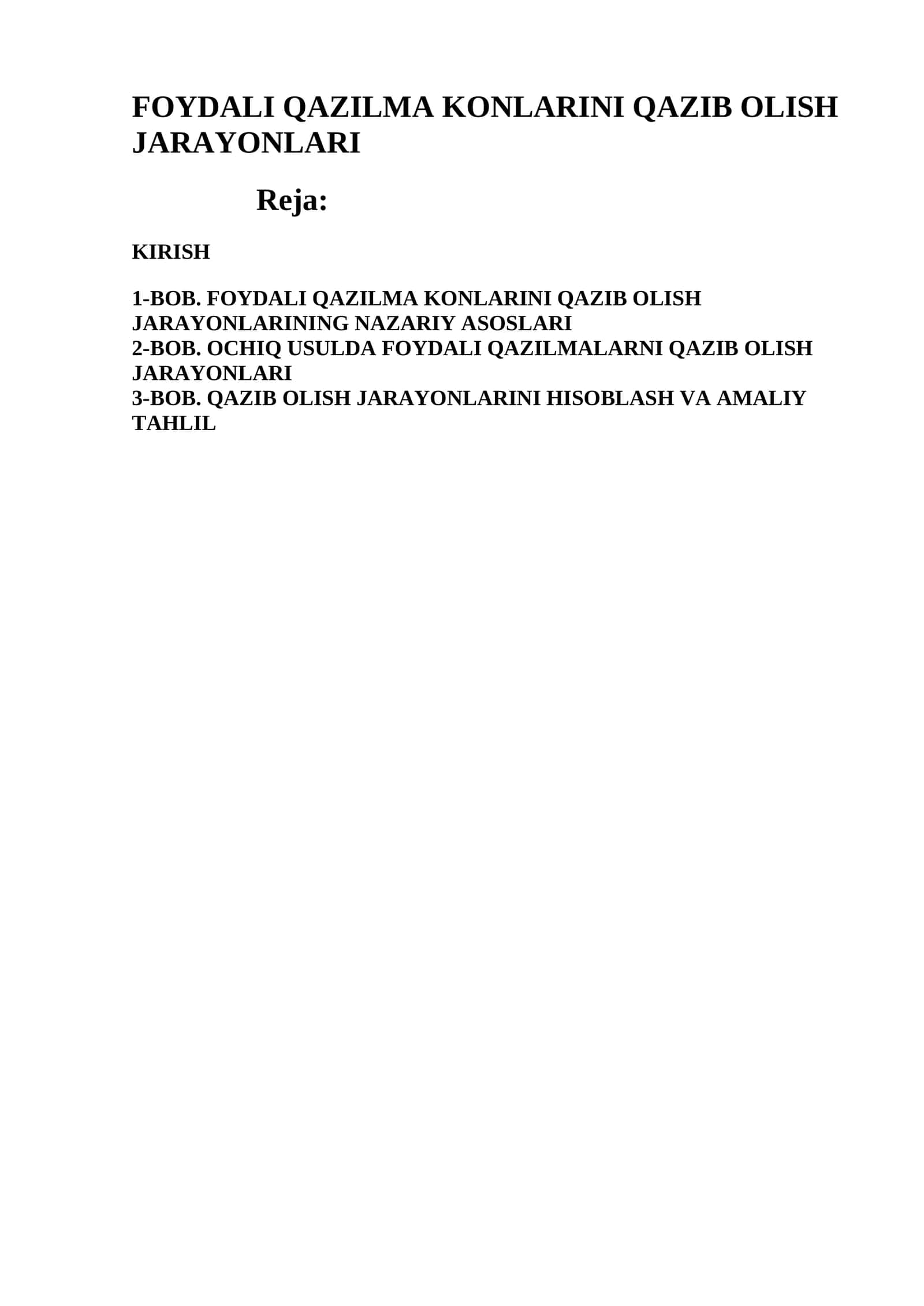 FOYDALI QAZILMA KONLARINI QAZIB OLISH JARAYONLARI