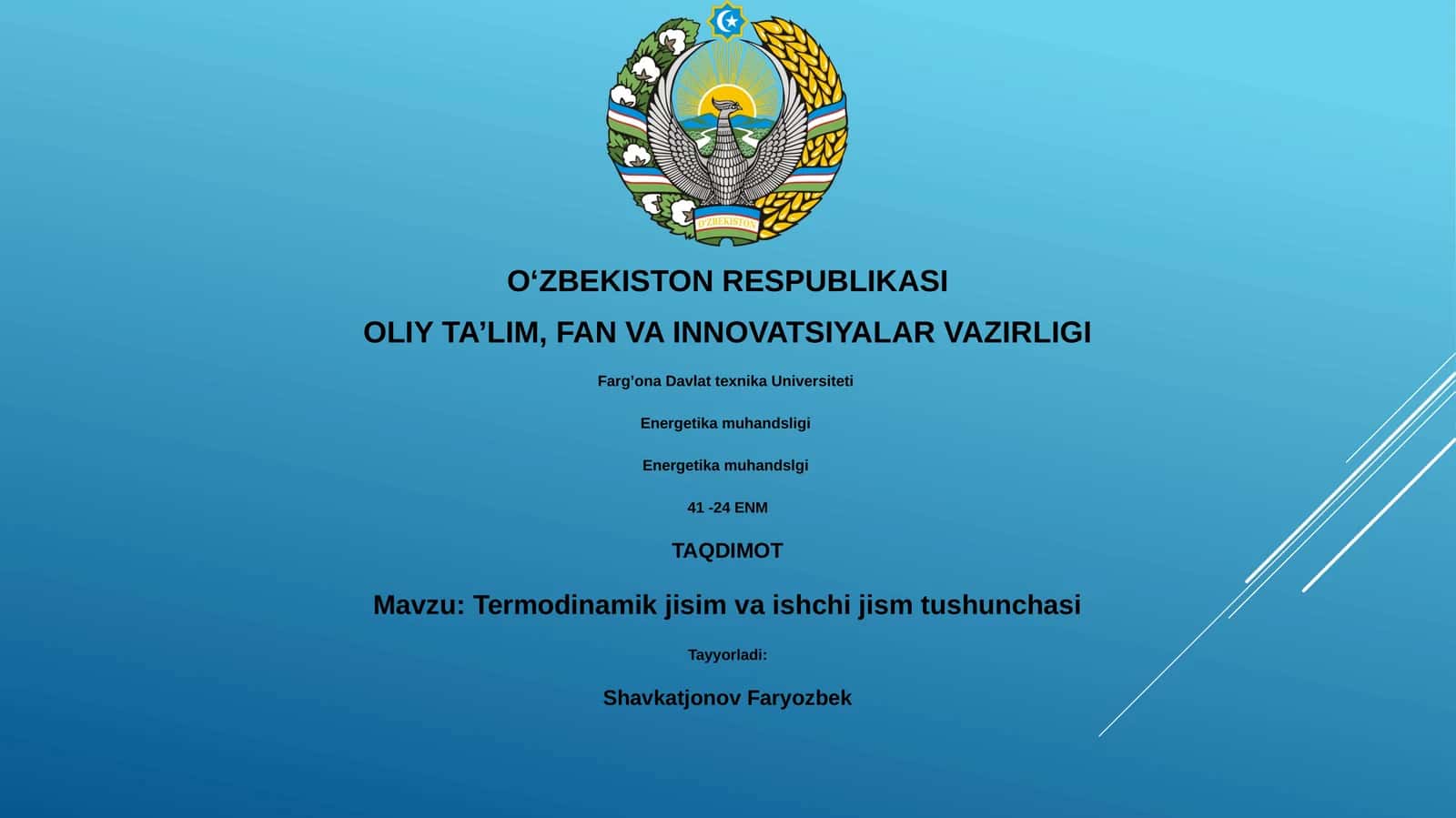 Termodinamik jisim va ishchi jism tushunchasi