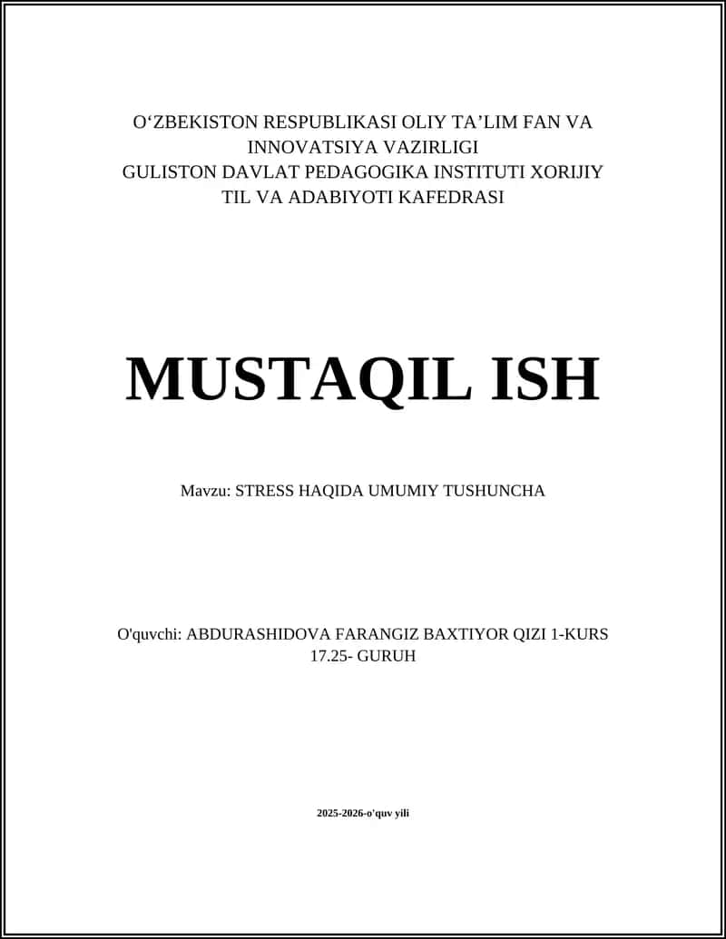 STRESS HAQIDA UMUMIY TUSHUNCHA