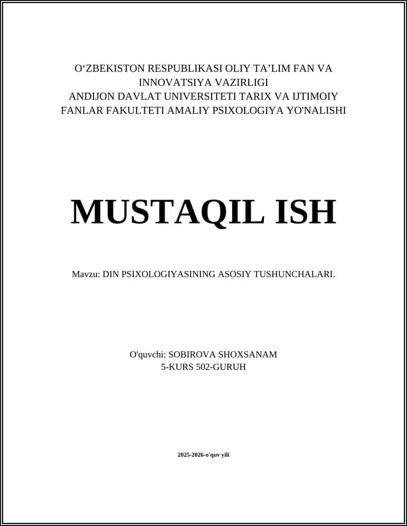 DIN PSIXOLOGIYASINING ASOSIY TUSHUNCHALARI