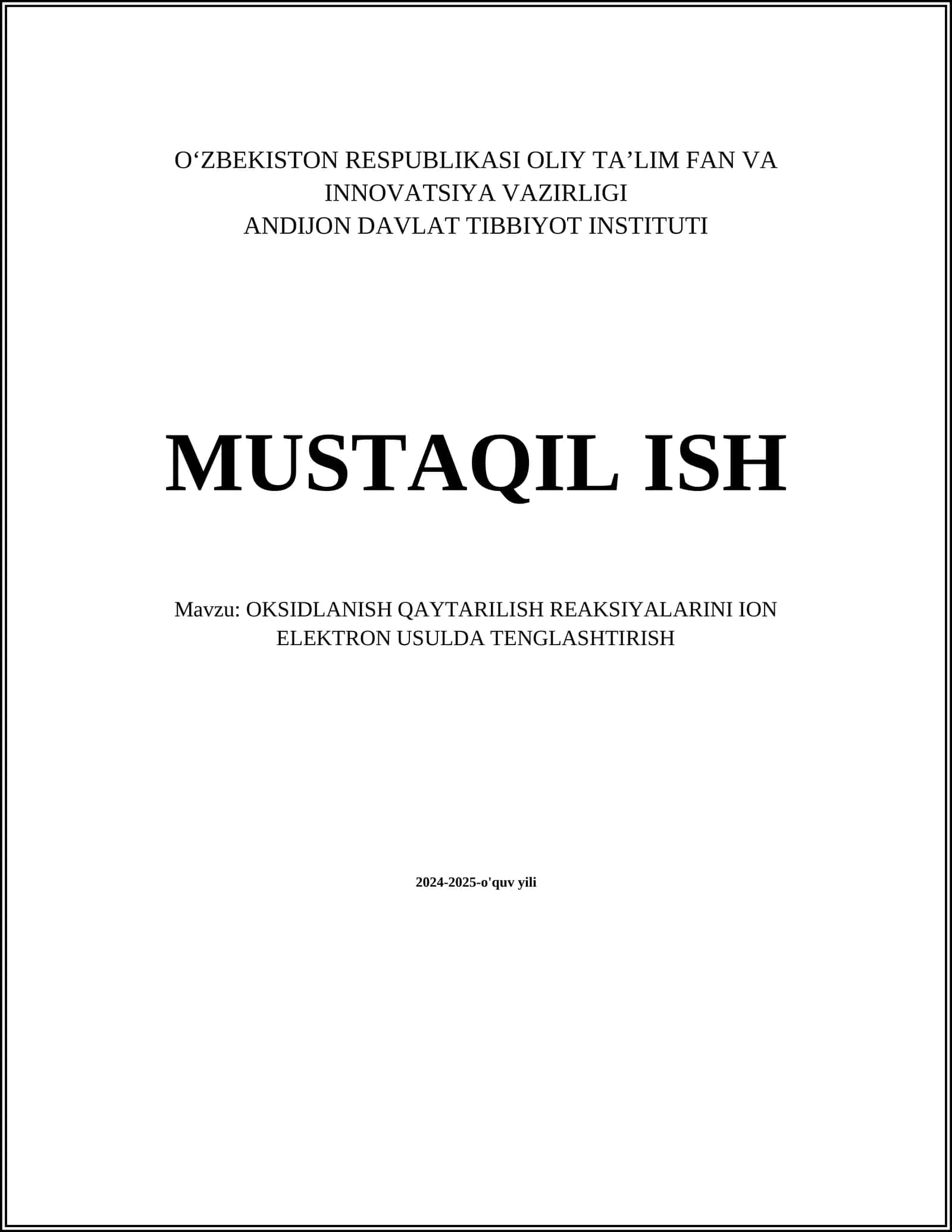OKSIDLANISH QAYTARILISH REAKSIYALARINI ION ELEKTRON USULDA TENGLASHTIRISH