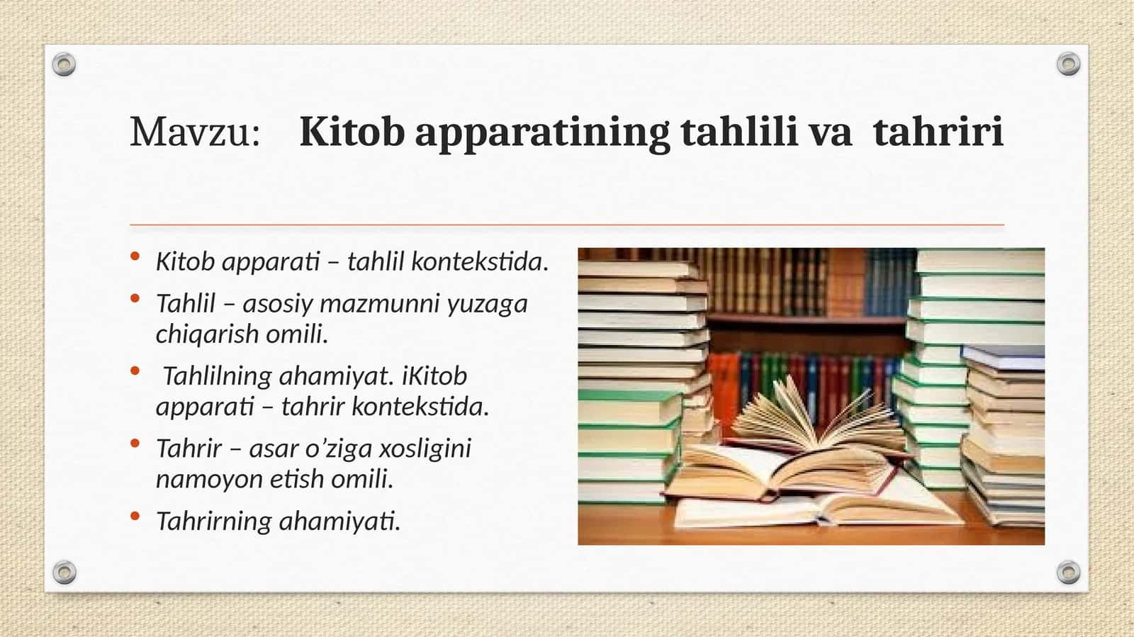 Kitob apparatining tahlili va tahriri