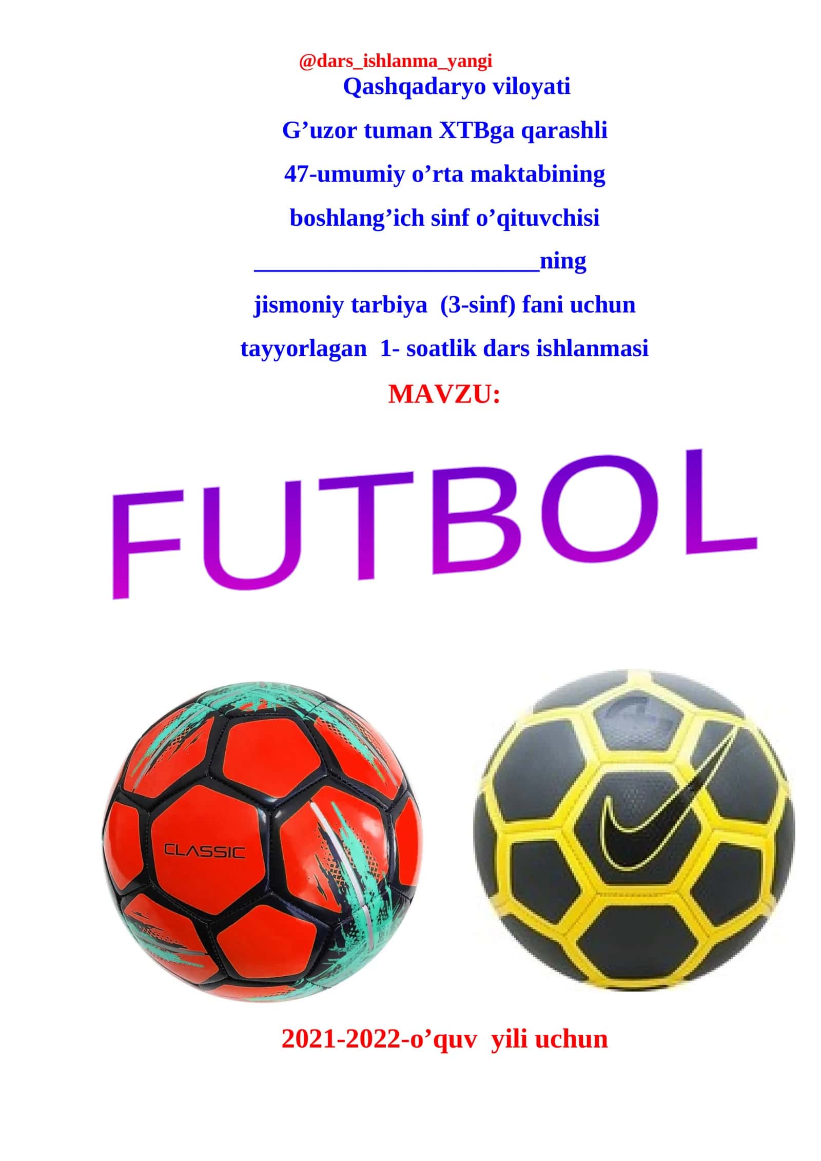 3-sinf Jismoniy tarbiya Futbol.