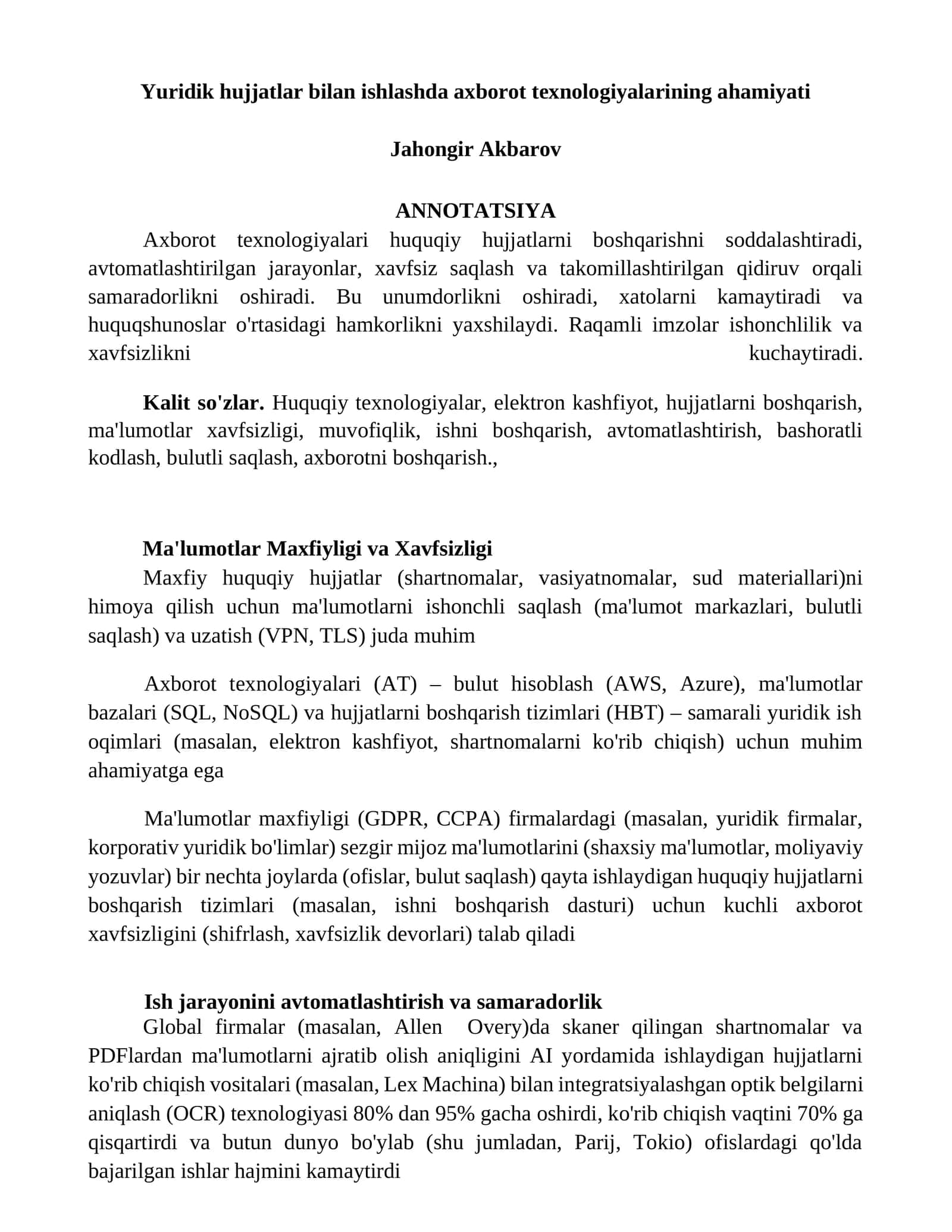 Axborot texnologiyalari huquqiy hujjatlarni boshqarish