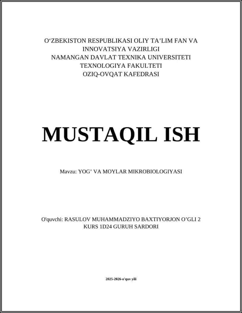 YOG’ VA MOYLAR MIKROBIOLOGIYASI