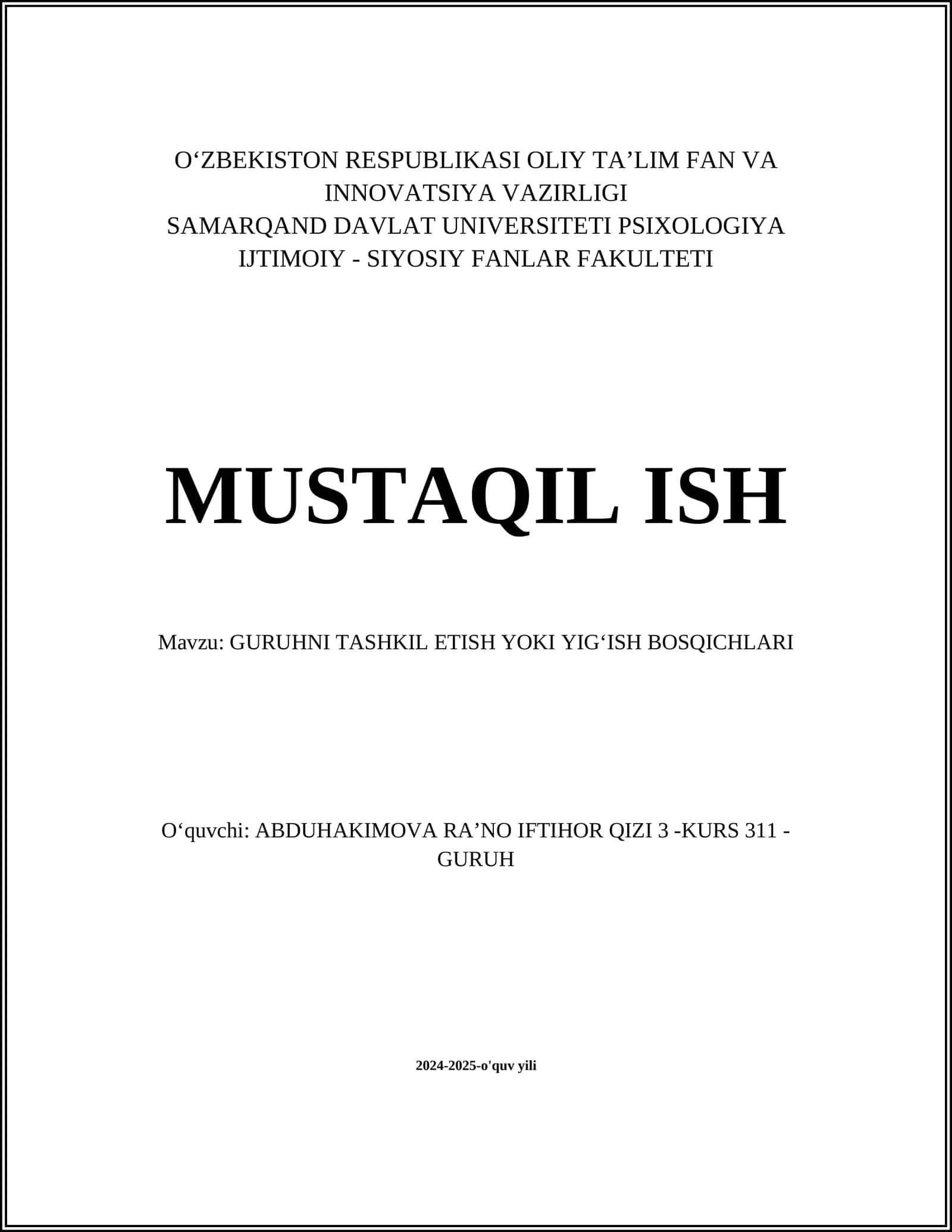 GURUHNI TASHKIL ETISH YOKI YIGʻISH BOSQICHLARI