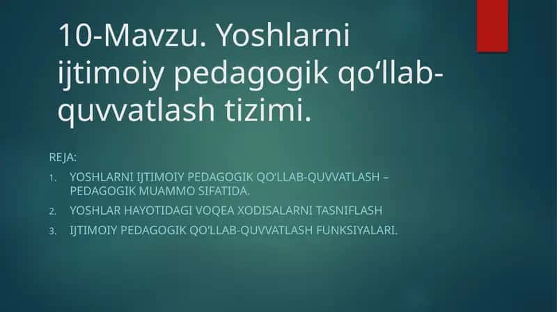 Yoshlarni ijtimoiy pedagogik qoʻllab-quvvatlash zimi
