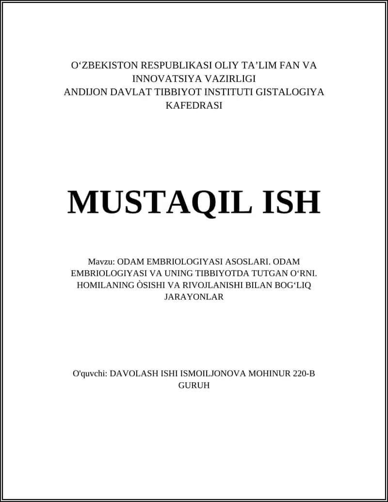 ODAM EMBRIOLOGIYASI ASOSLARI
