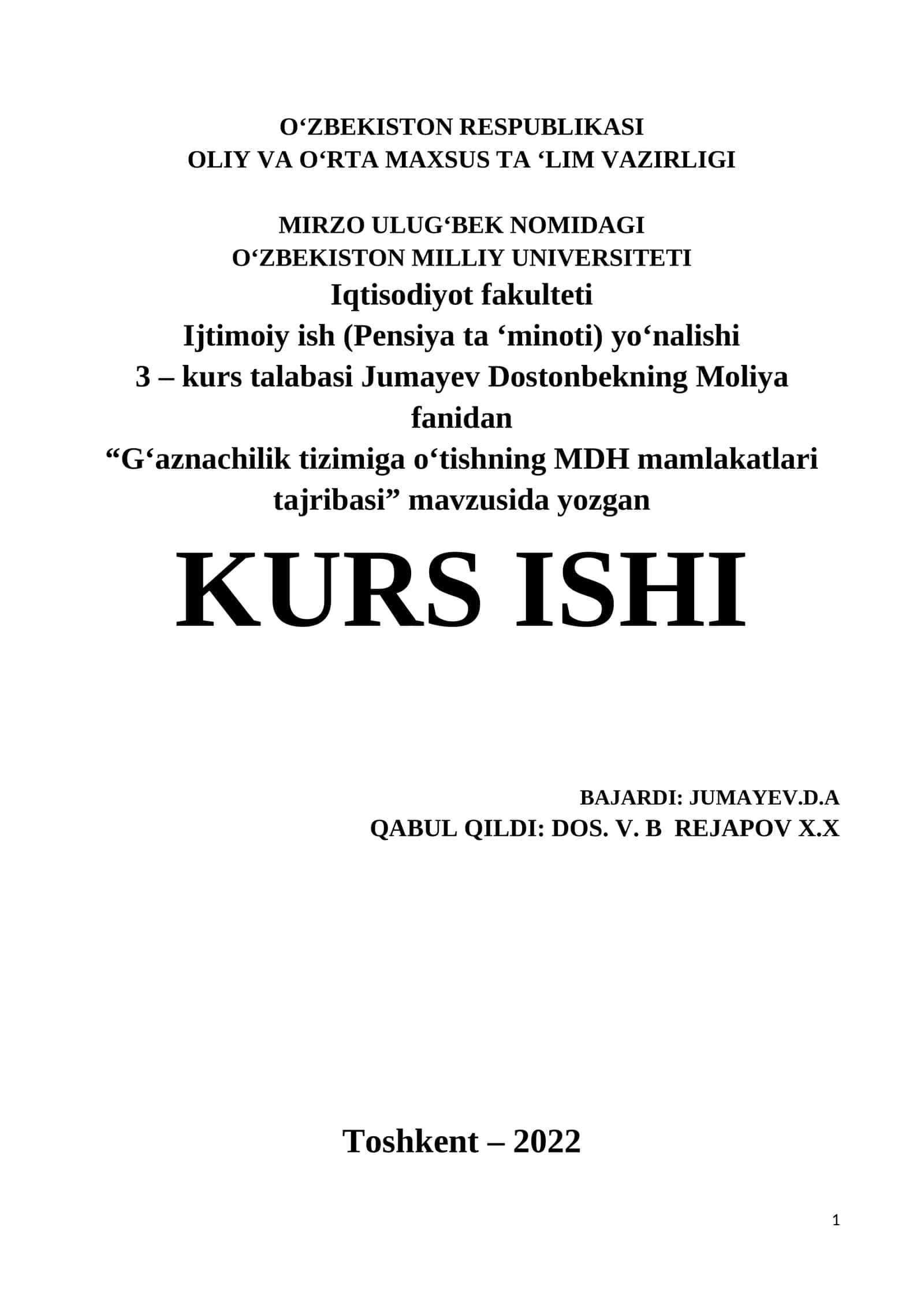 G‘aznachilik tizimiga o‘tishning MDH mamlakatlari tajribasi