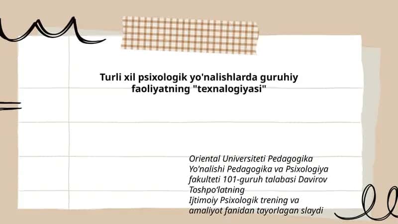Ijtimoiy Psixologik trening va amaliyot fanidan tayorlagan slayd