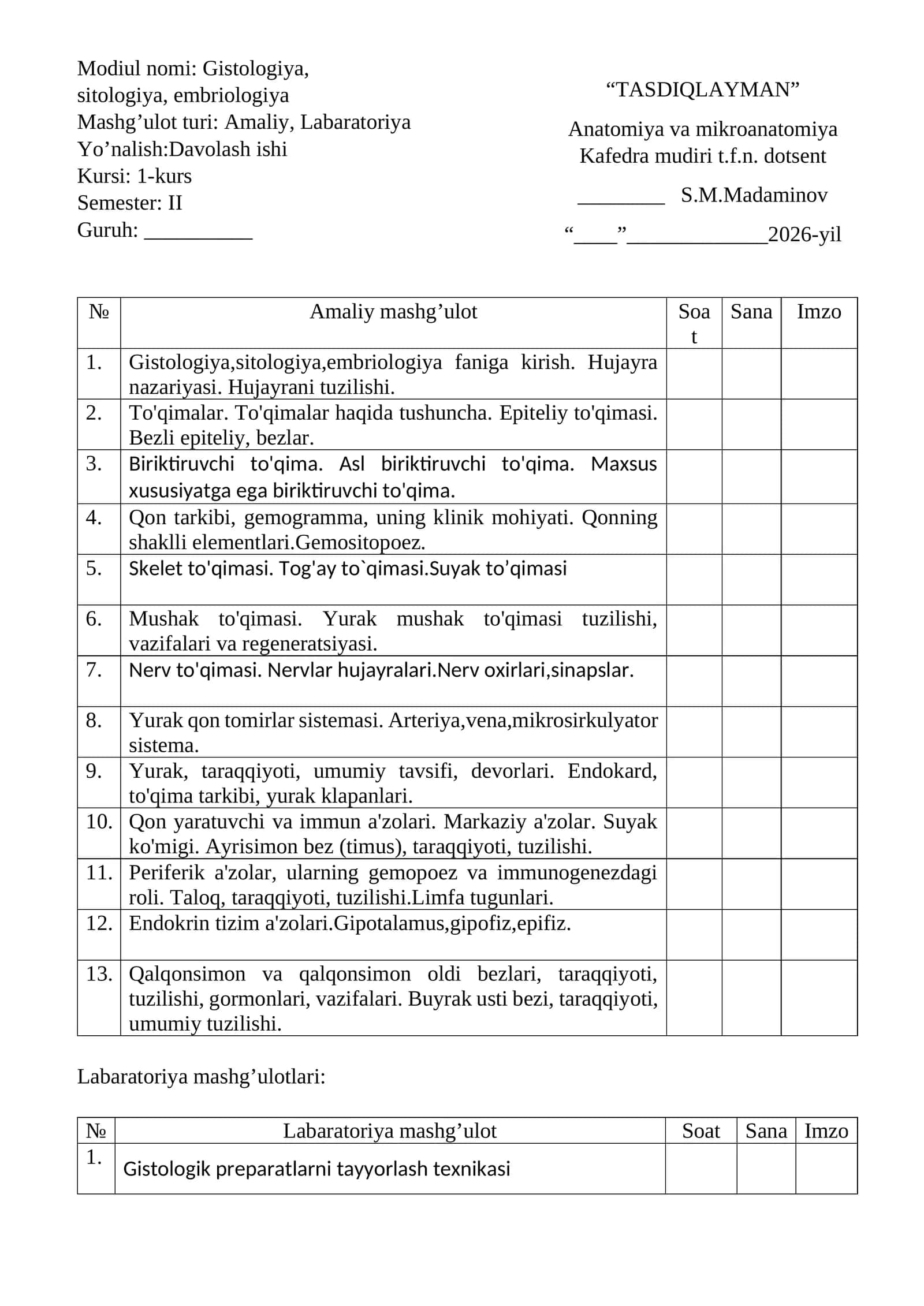 TASDIQLAYMAN Anatomiya va mikroanatomiya