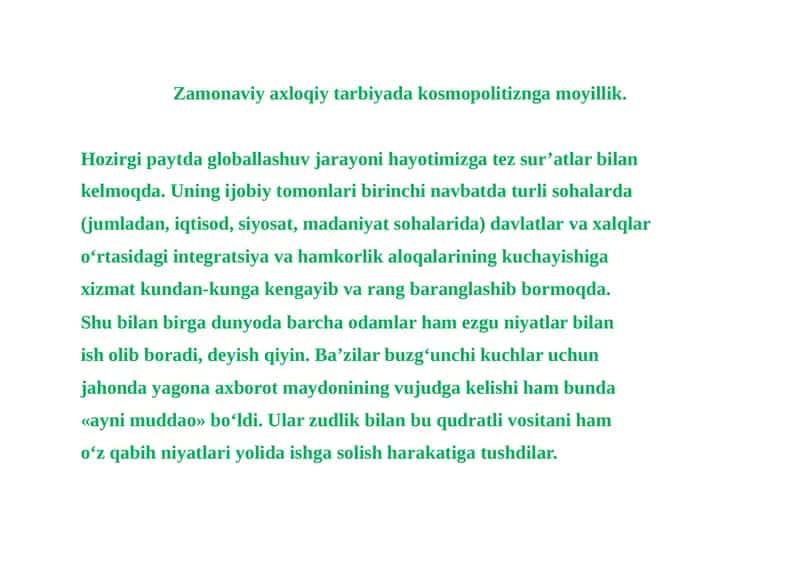 Zamonaviy axloqiy tarbiya