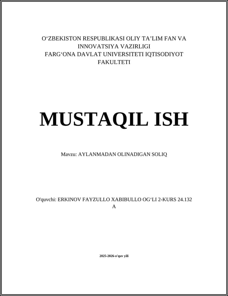 AYLANMADAN OLINADIGAN SOLIQ