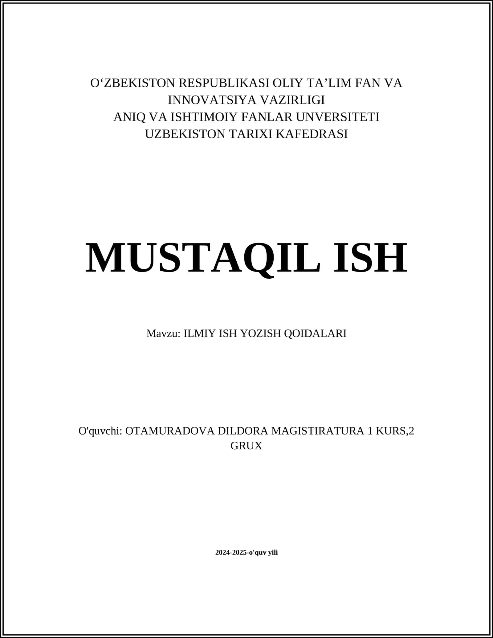 ILMIY ISH YOZISH QOIDALARI
