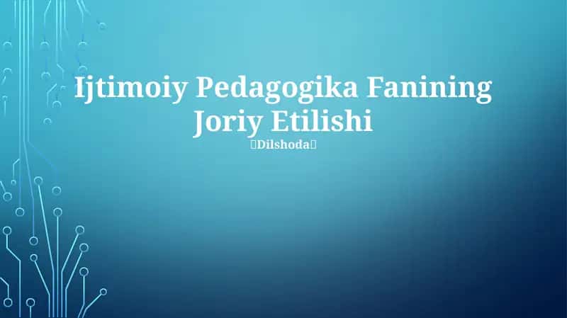 Ijtimoiy Pedagogika Fanining Joriy Etilishi