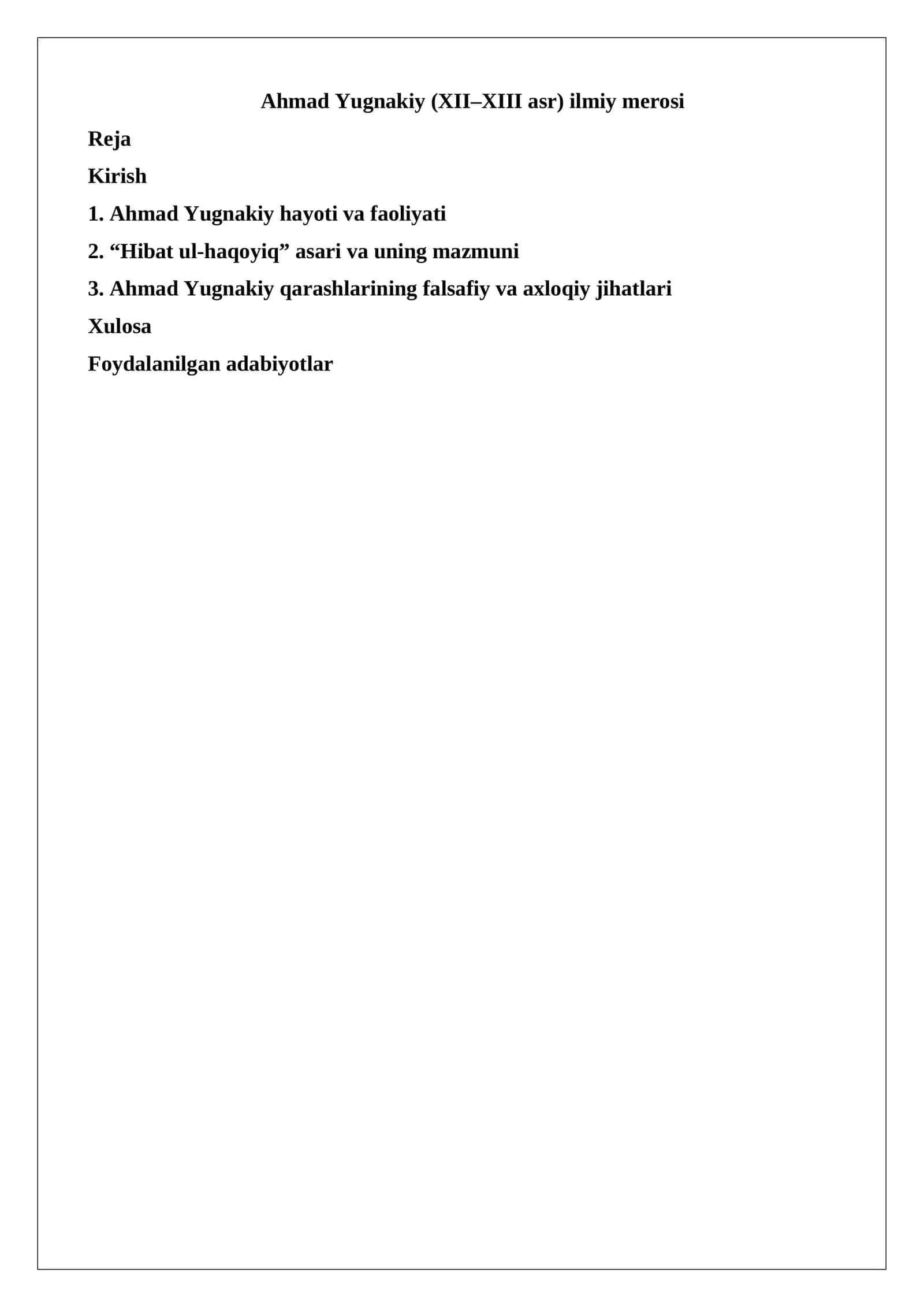 Ahmad Yugnakiy (XII–XIII asr) ilmiy merosi