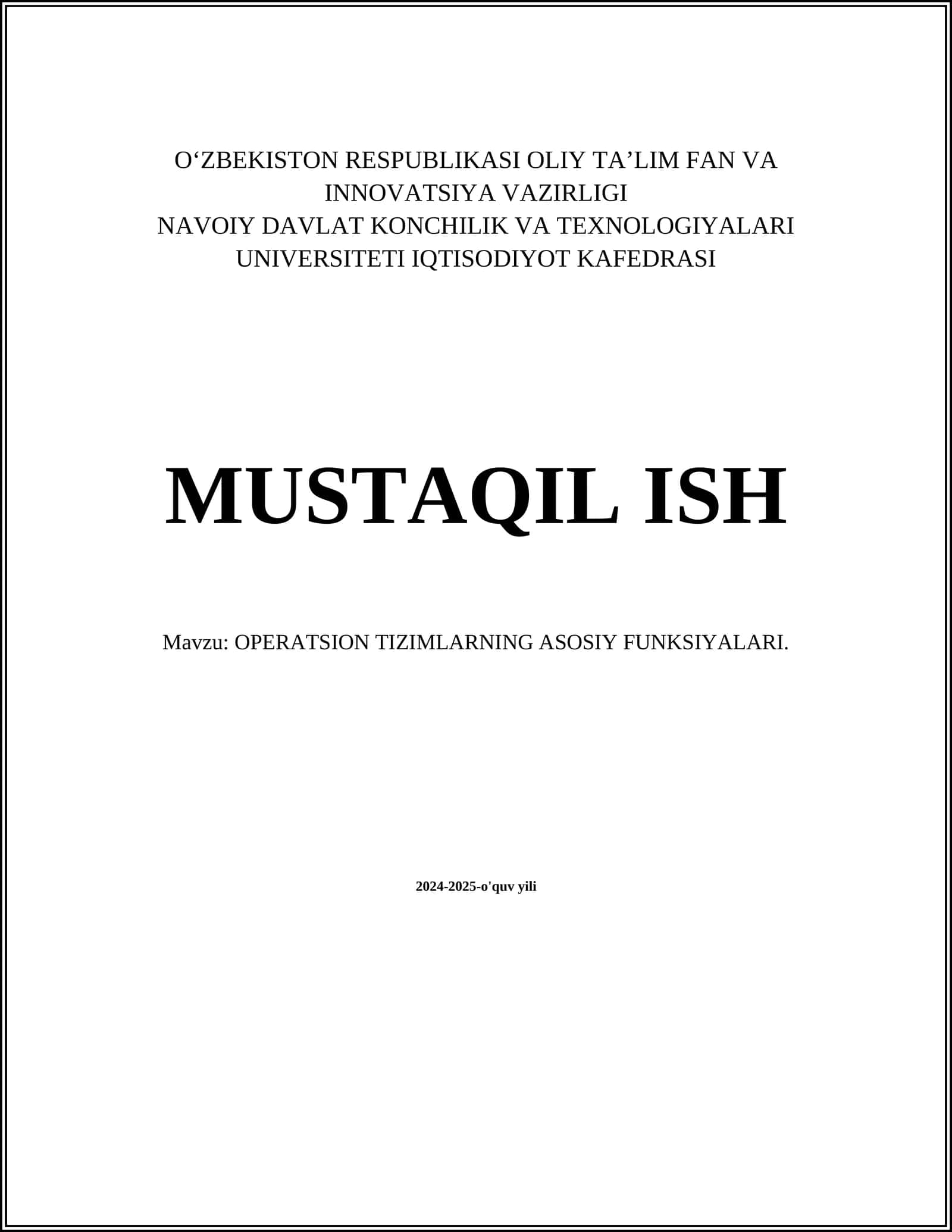 OPERATSION TIZIMLARNING ASOSIY FUNKSIYALARI