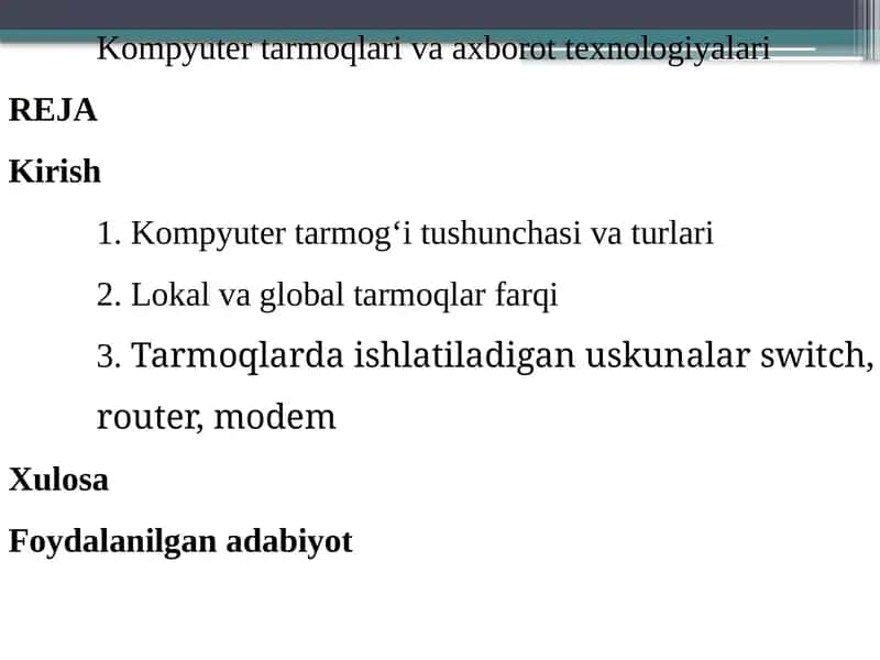 Kompyutertarmoqlari va axborot texnologiyalari