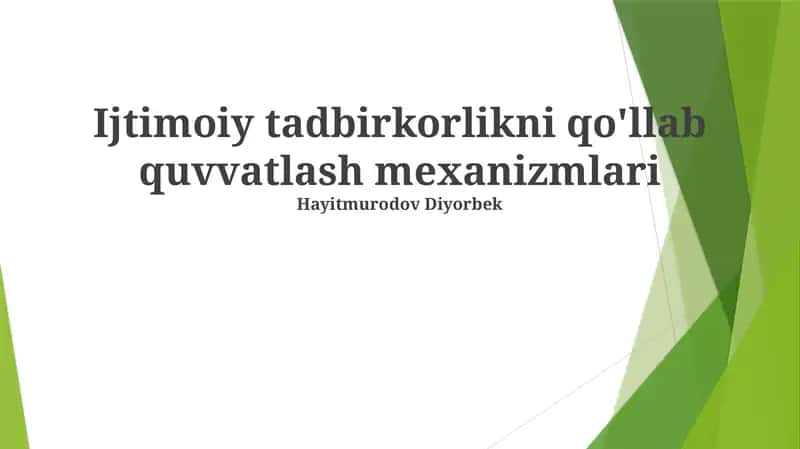 Ijtimoiy tadbirkorlikni qo'llab quvvatlash mexanizmlari