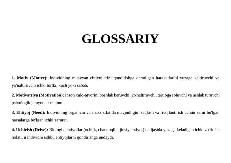 GLOSSARIY psixologiya fanidan