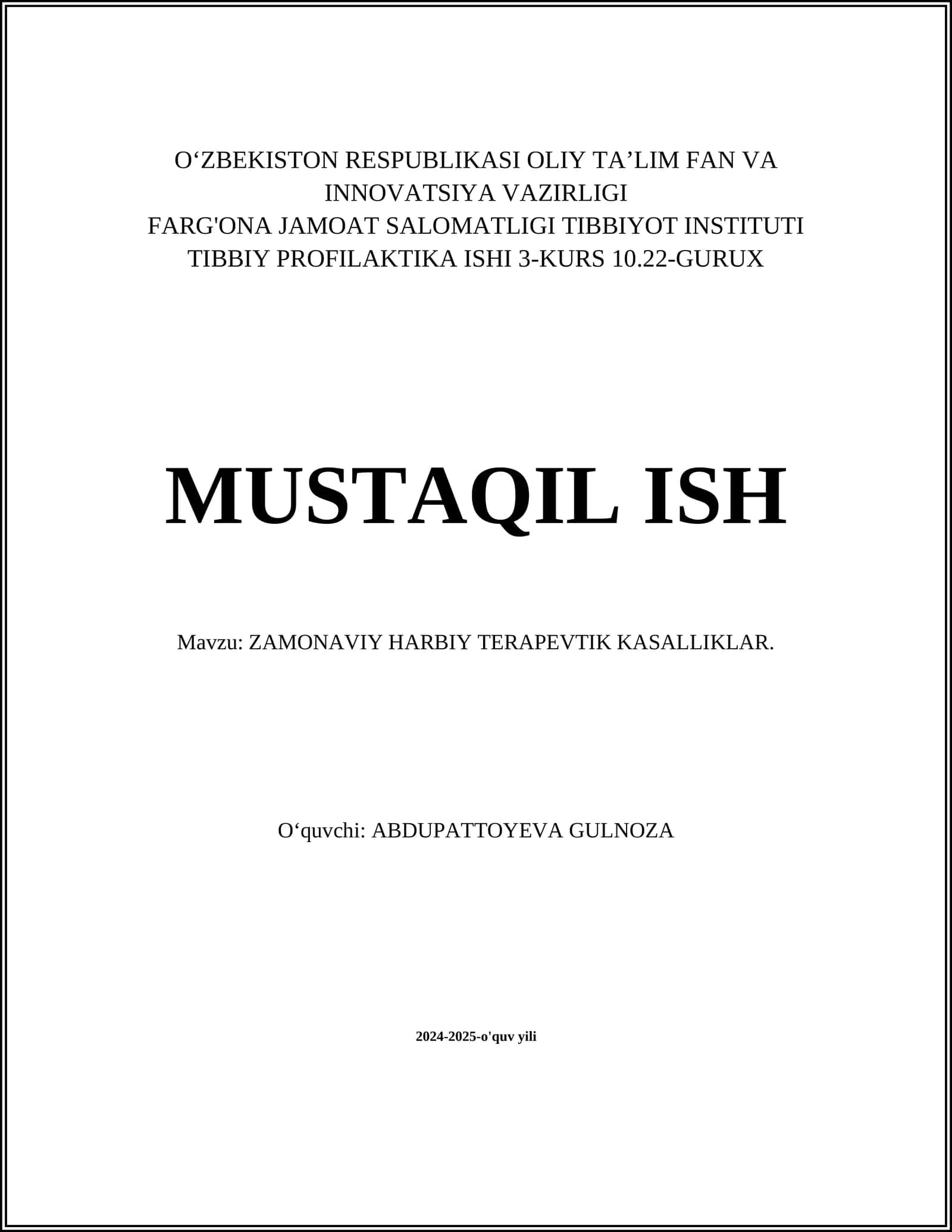Tibbiy Profilaktika Ishi 3-kurs