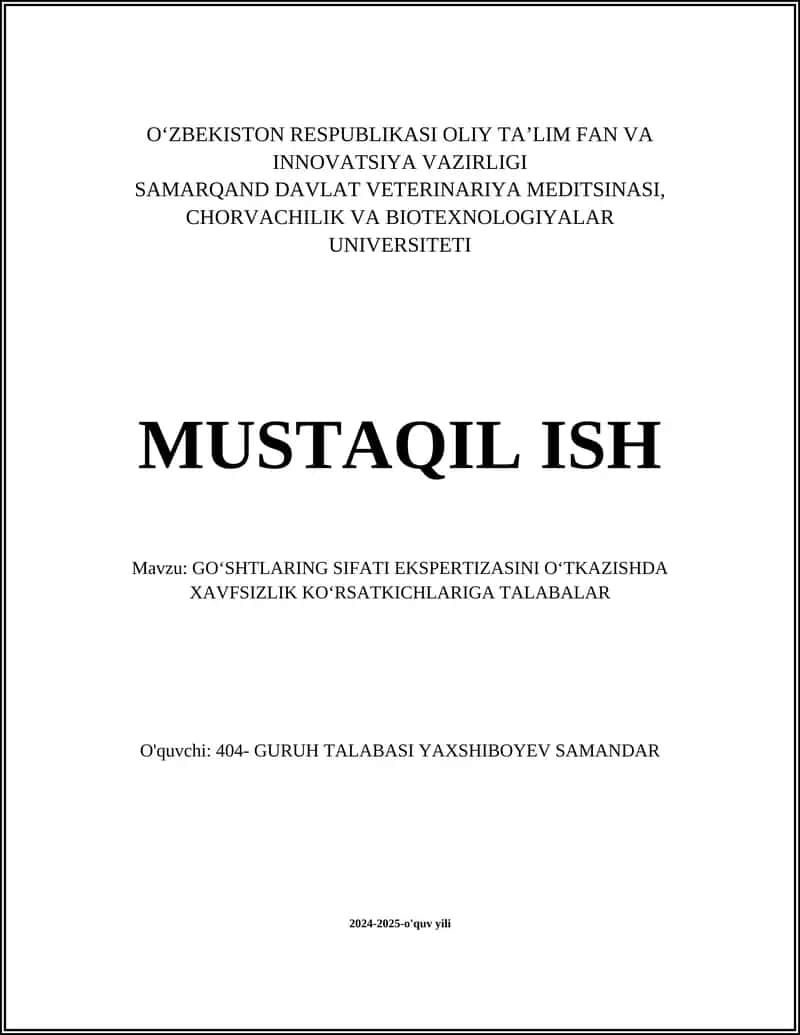 Go‘shtlarning mikrobiologik xavfsizligi