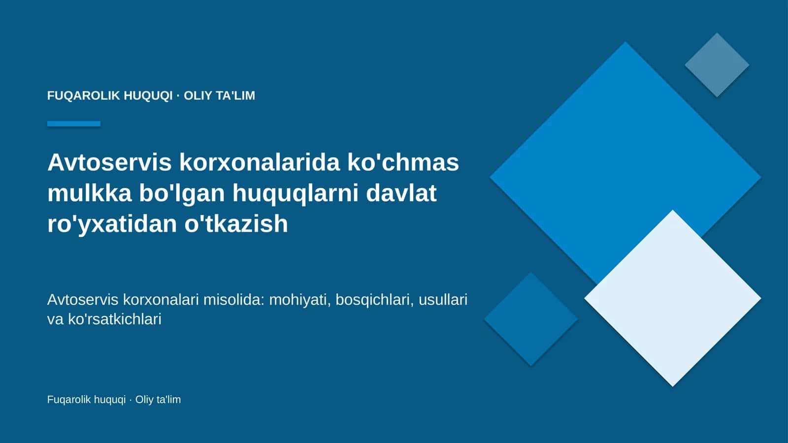 Avtoservis korxonalarida ko'chmas mulkka bo'lgan huquqlarni davlat ro'yxatidan o'tkazish
