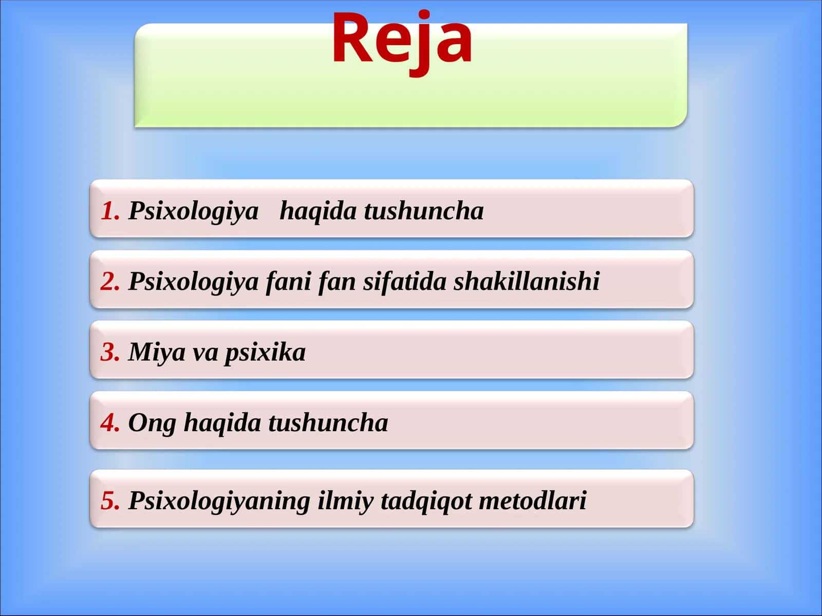 Psixologiya fanining predmeti