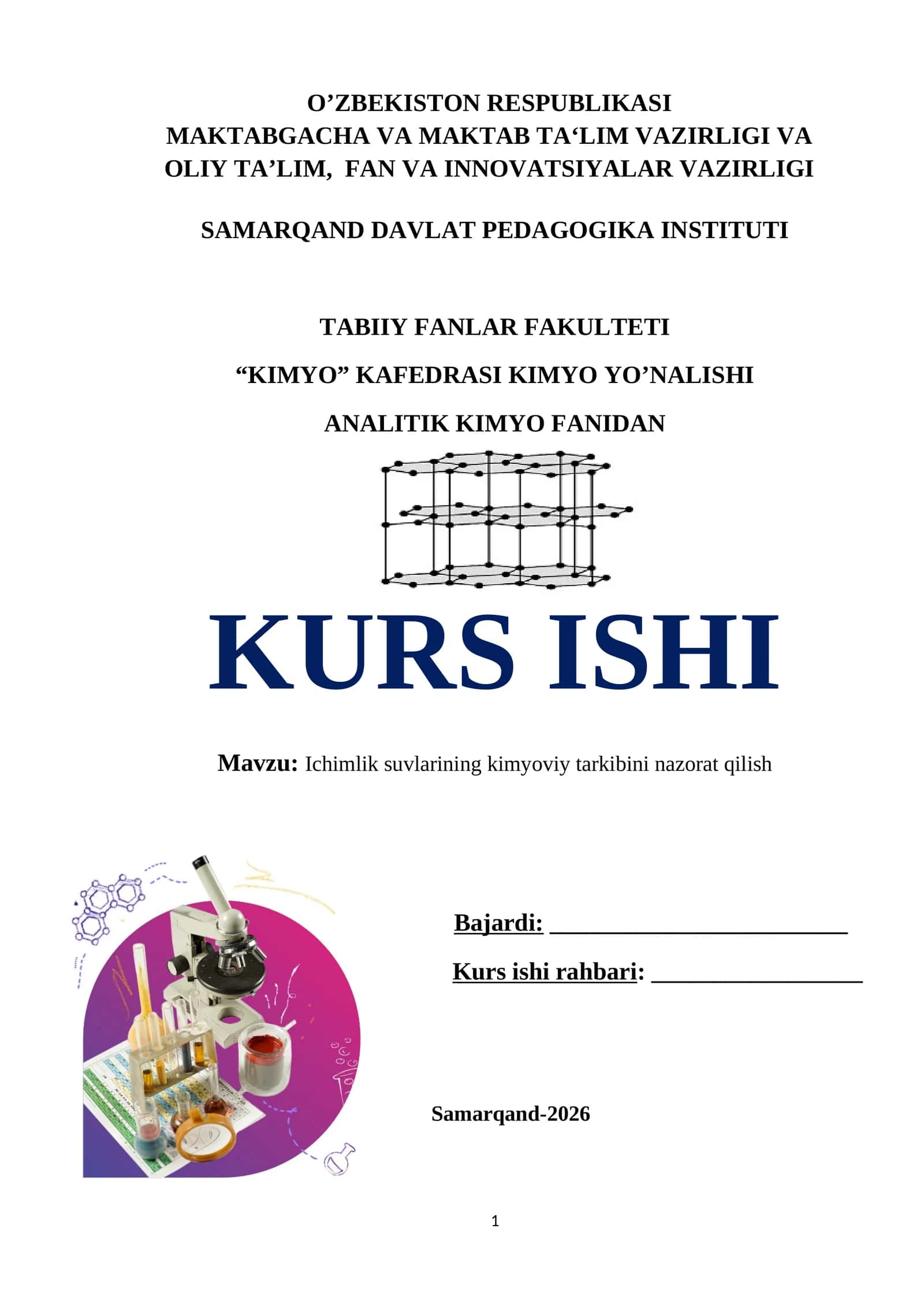 Ichimlik suvlarining kimyoviy tarkibini nazorat qilish