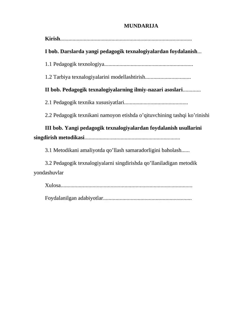 Talabalarga yangi pedagogik texnologiyalardan foydalanish usullarini singdirishning metodik asoslari