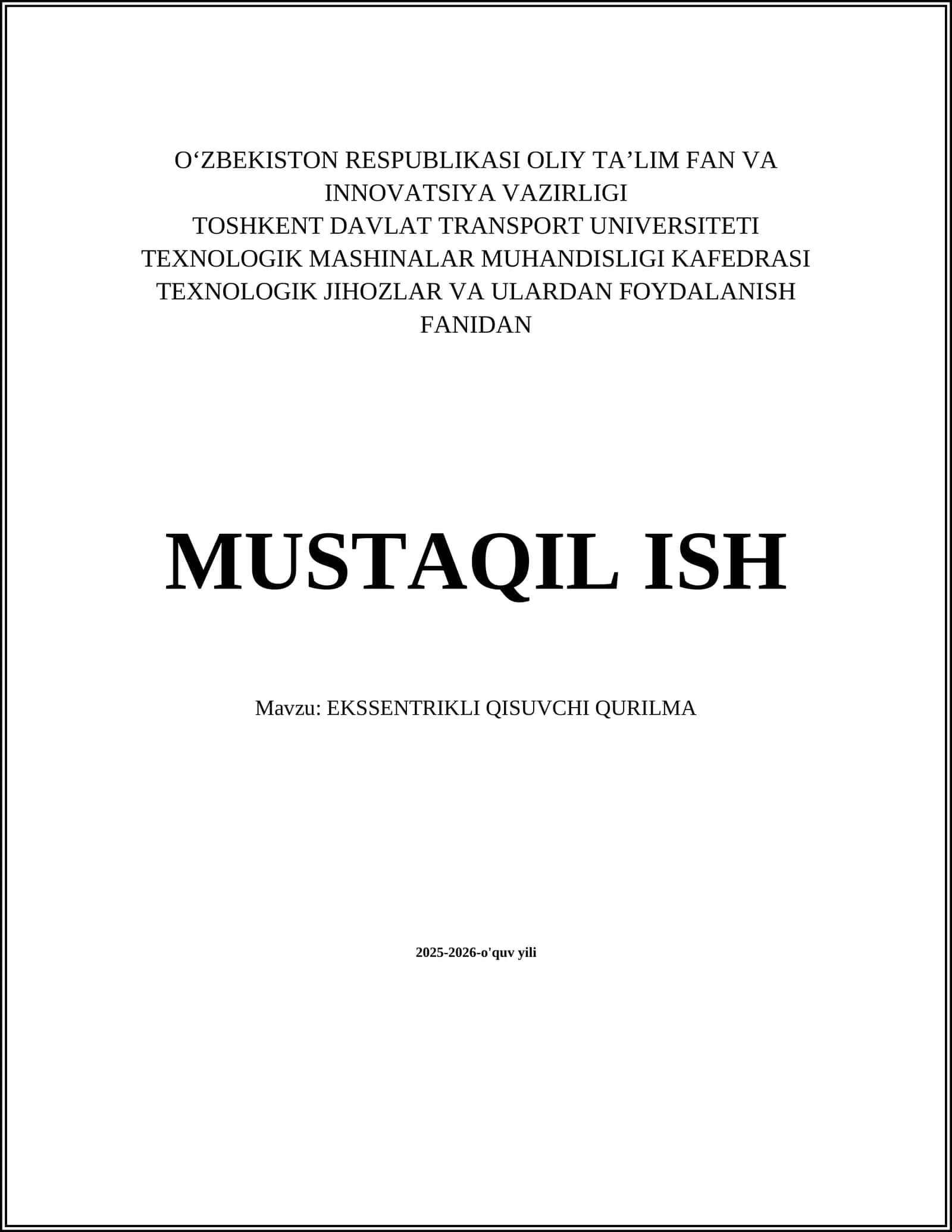 EKSSENTRIKLI QISUVCHI QURILMA