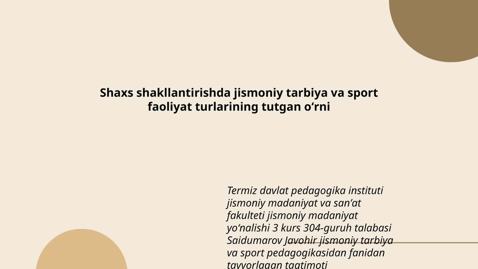 Jismoniy tarbiya va sport faoliyat turlarining tutgan oʻrni
