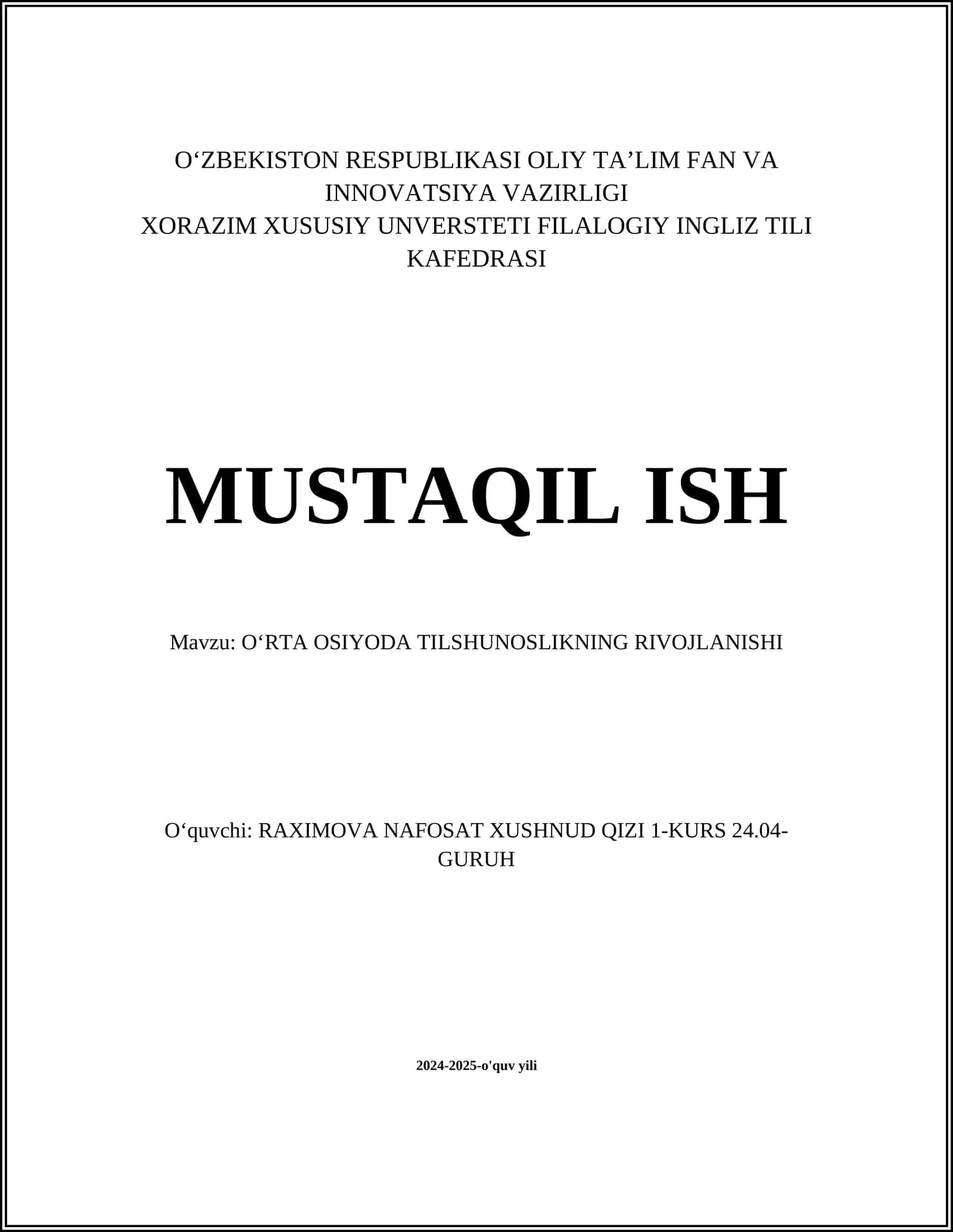 O‘RTA OSIYODA TILSHUNOSLIKNING RIVOJLANISHI