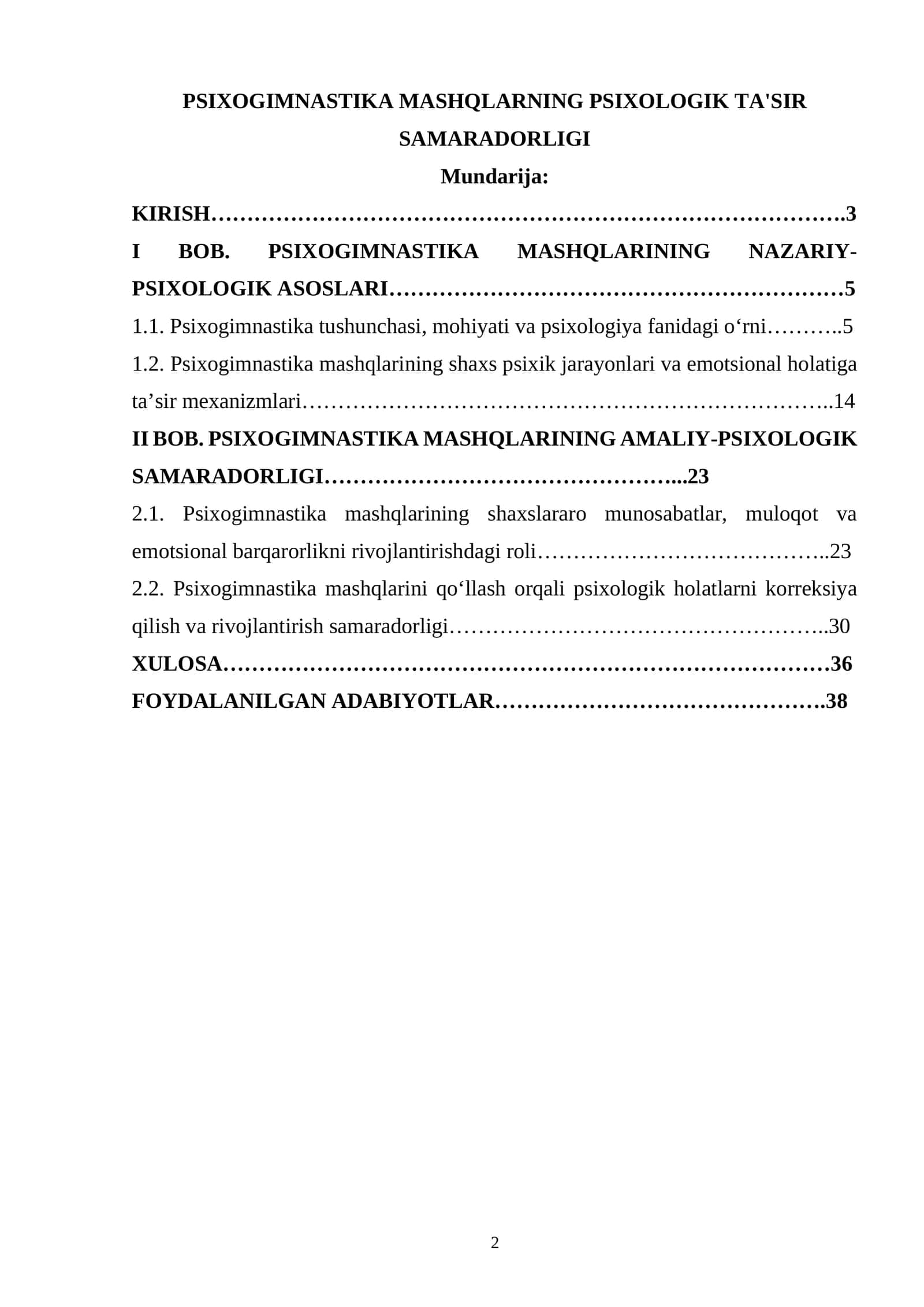 PSIXOGIMNASTIKA MASHQLARNING PSIXOLOGIK TA'SIR SAMARADORLIGI