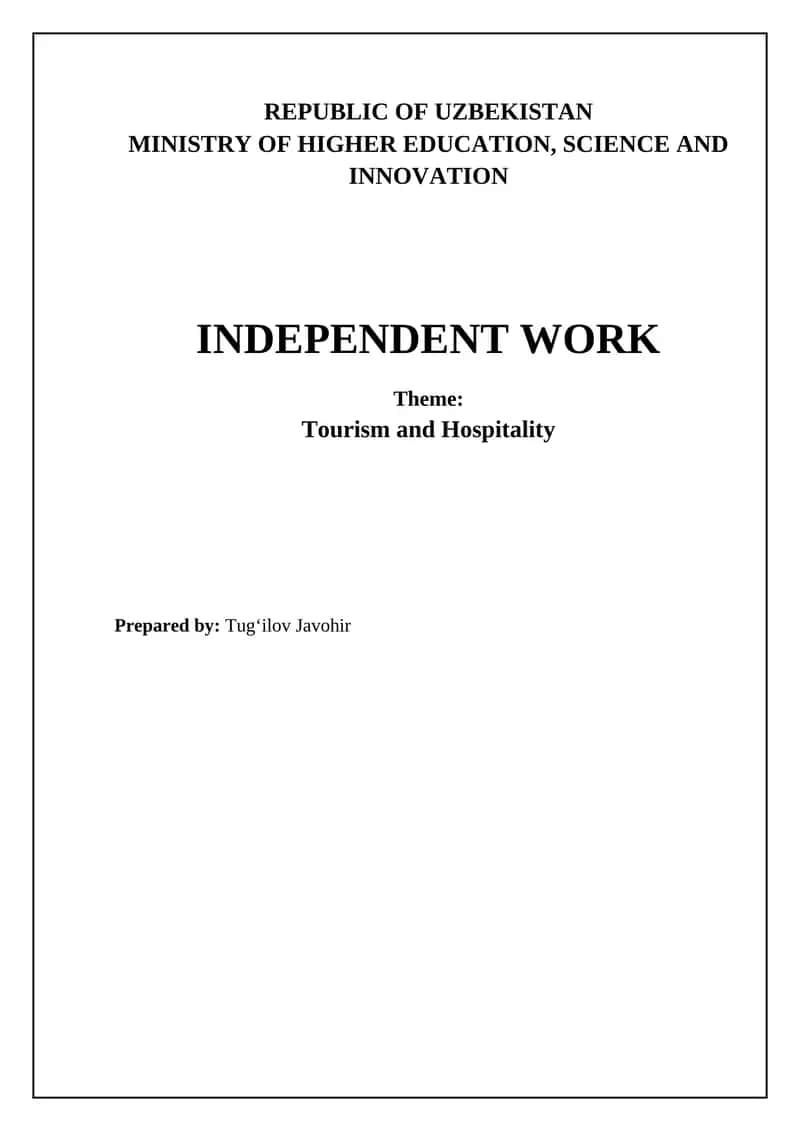 Tourism and Hospitality: An Overview
