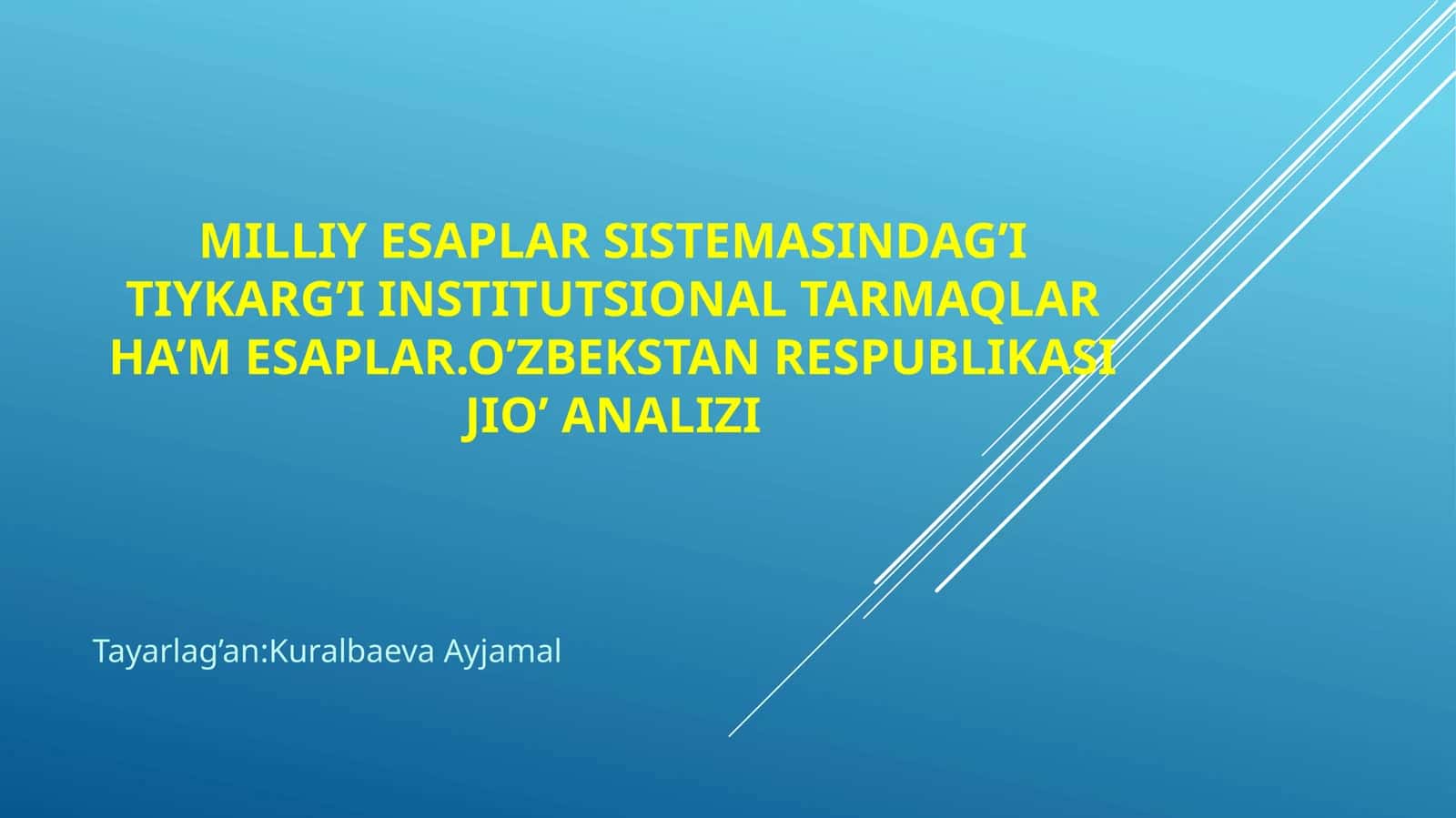 Milliy hisoblar sistemasidagi Itiqorg'i institutsional tarmoqlar hisoblari. O'zbekiston Respublikasi JIO' analizi