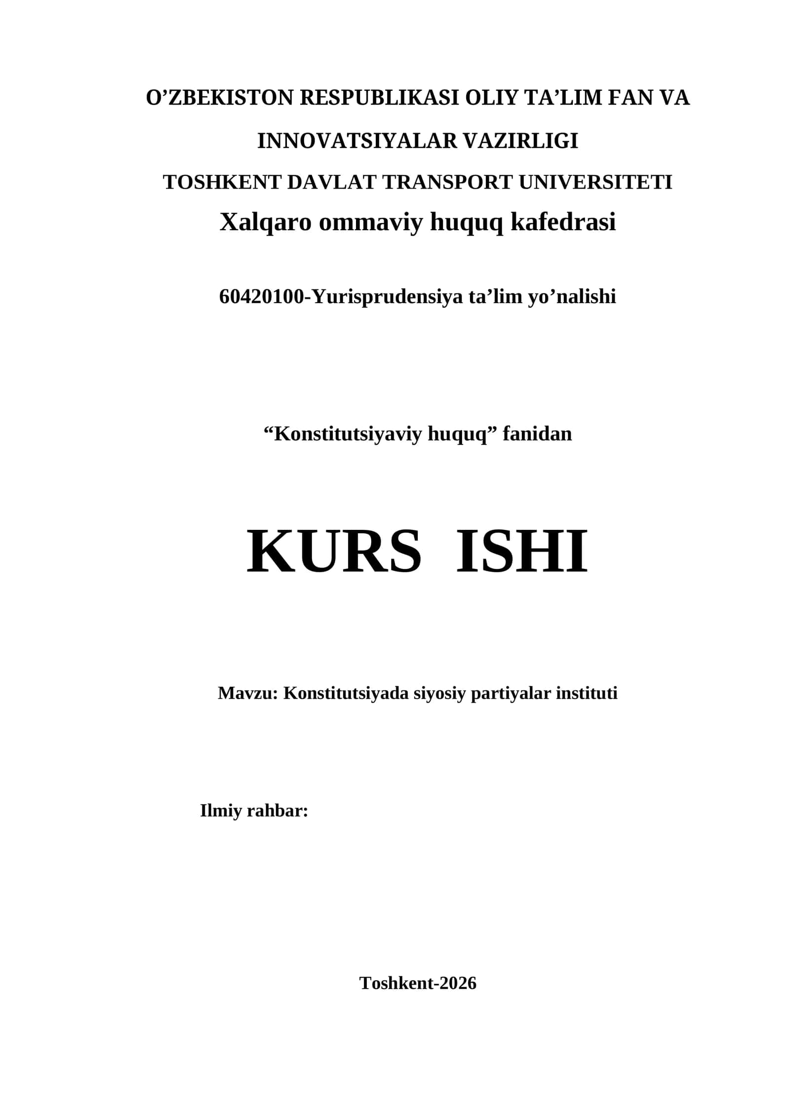 Konstitutsiyada siyosiy partiyalar instituti kurs ishi