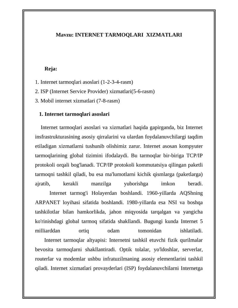 Internet tarmoqlari xizmatlari