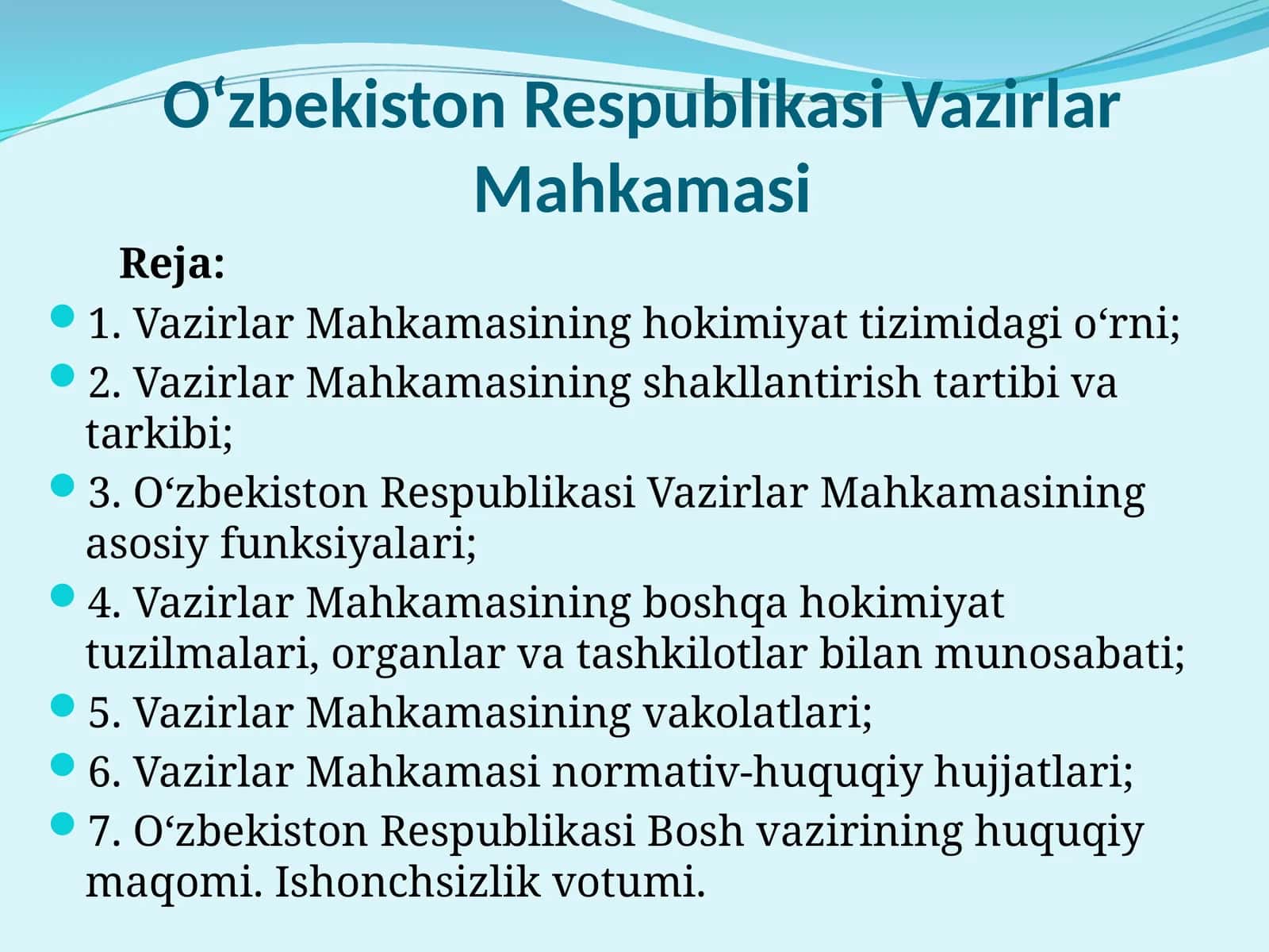 O‘zbekiston Respublikasi Vazirlar Mahkamasining asosiy funksiyalari
