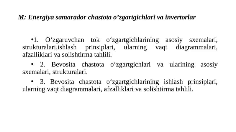 Energiya samarador chastota o’zgartgichlari va invertorlar