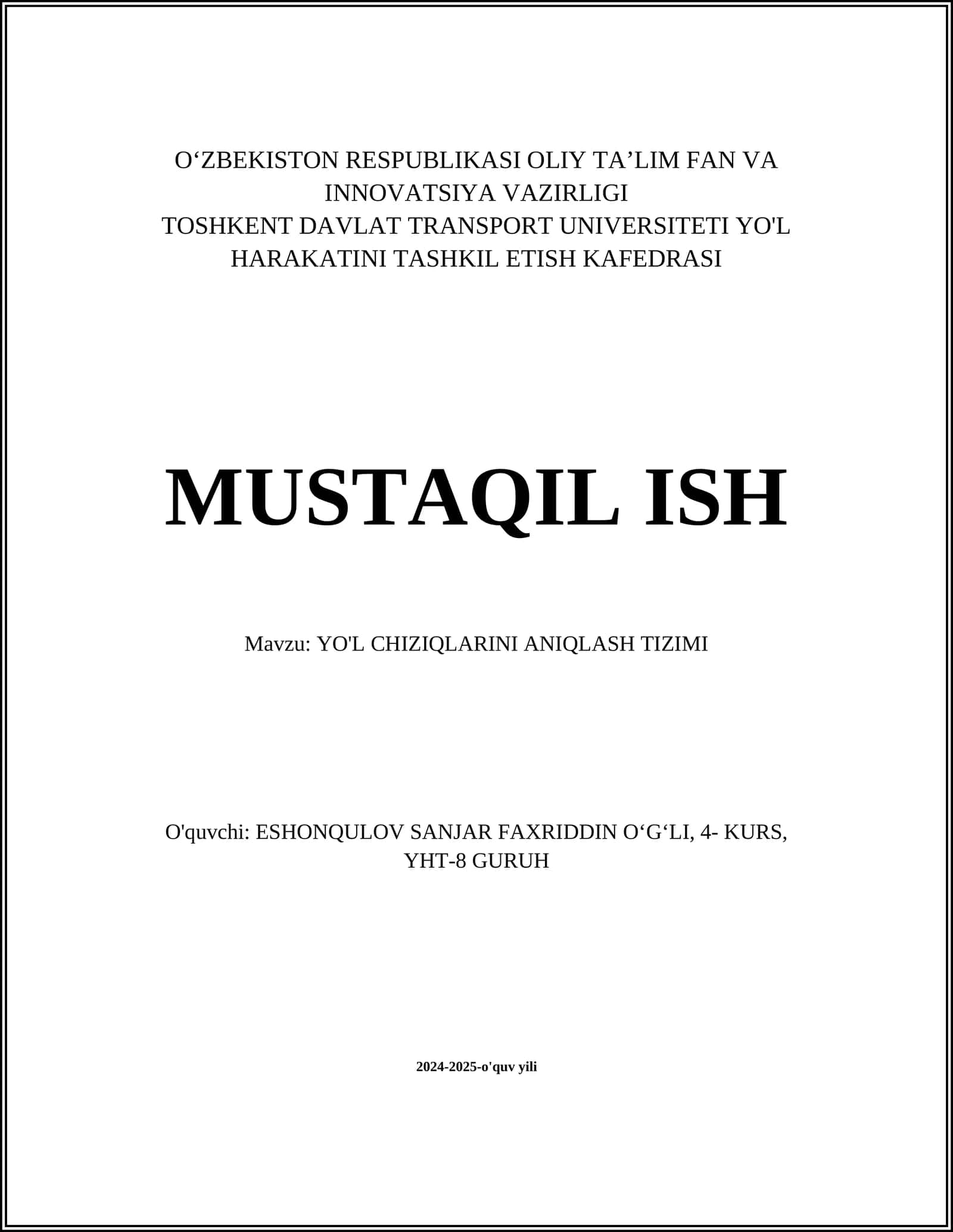 YO'L CHIZIQLARINI ANIQLASH TIZIMI